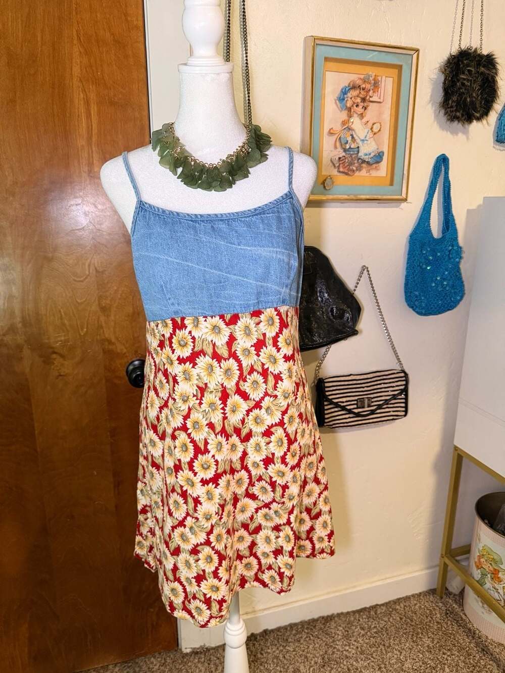 Vintage 90s Concepts & Design Denim Sunflower Dress